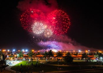 بالصور.. عرضٌ للألعاب الناريّة ابتهاجًا باليوم الوطني المجيد